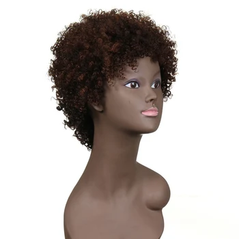 Lekker Trumpas Afro Keistą Culry Perukas Brazilijos Žmonių Plaukų Perukai Už Juodaodžių Moterų Ombre Derinys Rudos Spalvos Trumpais Garbanotais Afro Visas Perukas