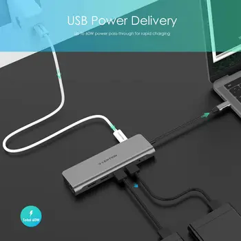 Lention USB C 10-in-1 Hub su HDMI, Kortelių Skaitytuvai, Gigabit Ethernet, Baterija, USB 3.0, Aux Adapteris, skirtas 