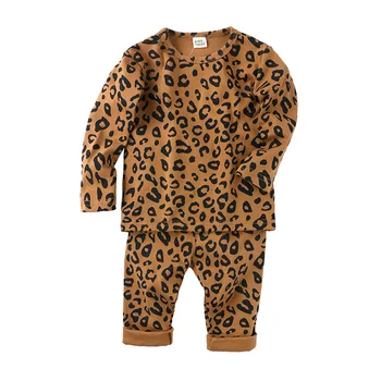 Leopard Pižama Baby Girl PJS Vaikams Berniukas Vaikai Viršaus ir Kelnės Drabužių Rudens Sleepwear Bamblys Nustatyti Minkštas Patogus