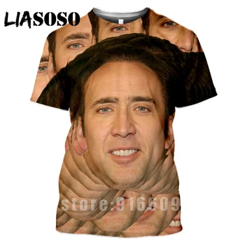 LIASOSO Vasaros Juokinga Nicolas Cage Veidas 3D Spausdinimo Princas Marškinėlius Vyrų, Moterų Drabužių Streetwear Sporto salę sportinius Marškinėlius, Harajuku Mados Marškinėliai