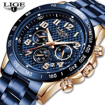 LIGE 2020 Naujas Mėlyna Mados Vyrai Laikrodžiai Top Brand Prabangos Žiūrėti Vyrus Karinių Visų Plieno, atsparus Vandeniui Laikrodis Vyrų Sporto Chronograph