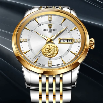 LIGE Vyrų Automatinis Mechaninis laikrodis Prabangos Prekės ženklo Verslo Nerūdijančio Plieno, atsparus Vandeniui 100M Žiūrėti Vyrų Mados Laikrodis reloj hombre
