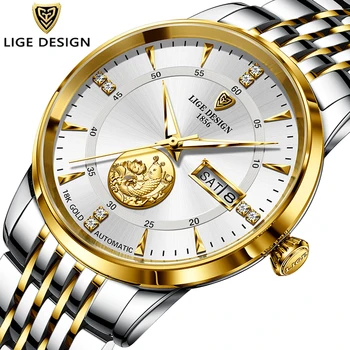 LIGE Vyrų Automatinis Mechaninis laikrodis Prabangos Prekės ženklo Verslo Nerūdijančio Plieno, atsparus Vandeniui 100M Žiūrėti Vyrų Mados Laikrodis reloj hombre