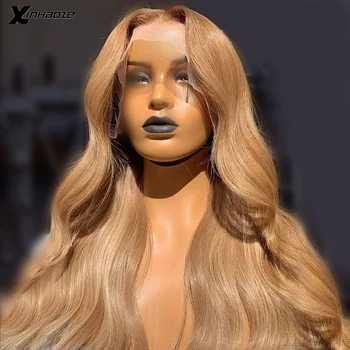 Light Golden Blond Natūralius Banga Žmogaus Plaukų Nėriniai Priekiniai Perukai Moterims, Brazilijos Žmonių Plaukai Giliai Dalis Šviesūs Perukai su Kūdikio Plaukų