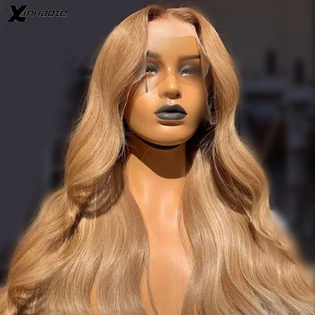 Light Golden Blond Natūralius Banga Žmogaus Plaukų Nėriniai Priekiniai Perukai Moterims, Brazilijos Žmonių Plaukai Giliai Dalis Šviesūs Perukai su Kūdikio Plaukų
