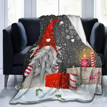 Linksmų Kalėdų Gnome Dovanos Žiemos Snaigės Flanelė Vilnos Mesti Antklodę Visus Sezonus Minkštas ir Šiltas Sofos-Sofos Lovos Antklodė