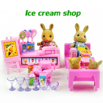 Little bear rabbit žaislas, baldai 1/12 triušis miško gyvūnų šeimos ledų parduotuvė rinkinys 