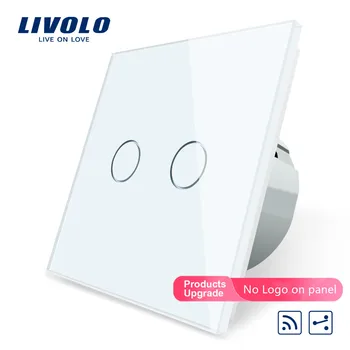 Livolo ES Standartas, Touch Nuotolinį Jungiklį, Balta Krištolo Stiklo plokštės, 2 Gaujos 2 beje, AC 220~250V + LED Indikatorius, VL-C702SR-1/2/5