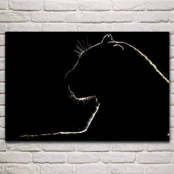 Liūtas siluetas juodas fonas pantera laukinių gyvūnų kūrinys kambarį namo sienos meno dekoro medžio rėmo audinio plakatas KP041