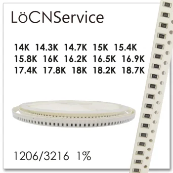 LoCNService 1206 1% 5000PCS 14K 14.3 K 14.7 K 15K 15.4 K 15.8 K 16K 16.2 K 16.5 K 16.9 K 17.4 K 17.8 K 18K 18.2 K 18.7 K 3216 OMŲ Rezistorius