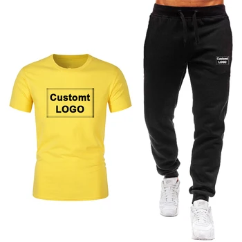 LOGOTIPAS custom naujas 2 dalių komplektas vyrų kostiumas vyrų vyrų sportinės aprangos kostiumas fitneso vasaros vientisos spalvos vyriškos kelnės + T-shirt vyrų kostiumas