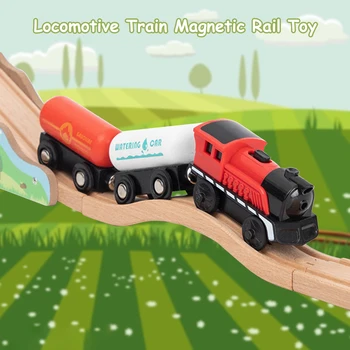 Lokomotyvą Traukinys Magnetinių Bėgių Žaislas Suderinama su Medinių Bėgių Vaikų Lokomotyvų Žaislai Vaikams Dovanos vaikams