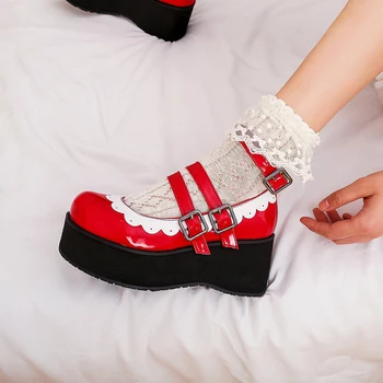 Lolita batai moterims japonijos saldus balta raudona juoda cosplay batai kawaii batai moterims lolita sportbačiai mielas batai zapatilla mujer