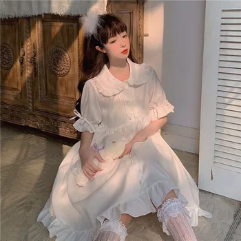 Lolita kasdien Baltas Angelas Japonijos saldus retro vintage lėlės apykaklės Kawaii girl gothic lolita op loli cos balta suknelė