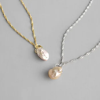 LouLeur 925 sterlingas sidabro Baroko perlas karoliai vandens čiurlenimu grandinės nereguliarus elegantiškas pakabukas karoliai moterims, dovana, papuošalai