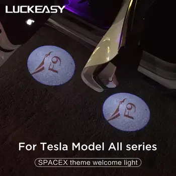 LUCKEASY SPACEX temą modifikuotų sveiki atvykę šviesos Tesla Model3 ModelX Modeliai ModelY automobilio duris LED šviesos F9 FALCON9 Muskuso Roadster