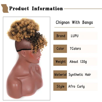 LUPU Sintetinių Netikrą Plaukų Bun Hairpiece Plaukų Afro Chignon Scrunchies Su Kirpčiukais Raišteliu plaukai surišti į uodegą, Juoda Moterų