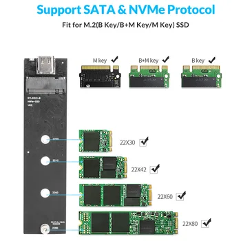 M2 SSD Atveju NVME PCIE Talpyklos M. 2 USB C Tipo 10Gbps Kietąjį Diską Aptvarą NVME PCIE NGFF SATA M/B Klavišą SSD Disko Dėžutė