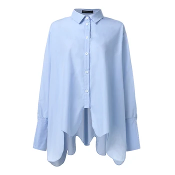 Mados Asimetriškas Marškiniai moteriškos Pavasario Palaidinė 2021 ZANZEA Atsitiktinis ilgomis Rankovėmis Bluas Moterų Mygtuką Kietas Viršūnes Plius Dydžio Tunika