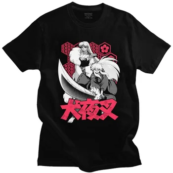 Mados Inuyasha Marškinėliai Vyrams trumpomis Rankovėmis Minkštos Medvilnės Anime Tee Viršuje Sesshoumaru Higurashi Kagome T-shirt Animacinių filmų Marškinėlius Drabužiai