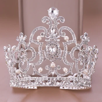 Mados Karalienė Diadem Crystal Crown Vestuvių Plaukų Aksesuarų, Papuošalų Crystal Pearl Tiara & Karūnos Karalius Galvos Papuošalai, Vestuviniai Rožančiai