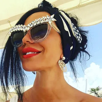 Mados Katė Crystal Eye Akiniai nuo saulės Moterims 2018 Italija Brand New Dizaineris Negabaritinių Saulės akiniai Cirkonio Akiniai Moterų atspalvių