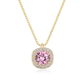 Mados mielas rožinis kristalas cirkonis deimantų brangakmenių karoliai pakabukas moterų 18k aukso spalvos choker grandinės juvelyrikos bijoux dovana