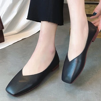 Mados Moterų Butas Batų Rudens Elegantiškas Seklių Mažai obcasie Sandalai 2020 M Smėlio korėjos Versija Aikštėje Kojų Slip-on Paprasta Moteris Batų