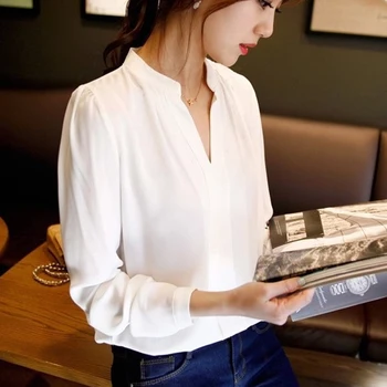 Mados moterų vientisa spalva balta marškinėliai office ponios darbo drabužių pavasario ir vasaros ilgomis rankovėmis striukė moterims, elegantiškas