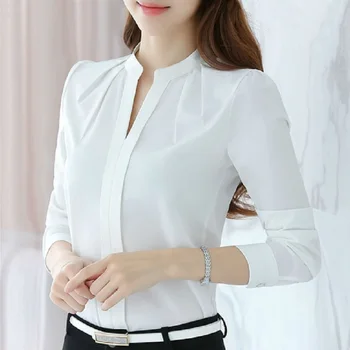 Mados moterų vientisa spalva balta marškinėliai office ponios darbo drabužių pavasario ir vasaros ilgomis rankovėmis striukė moterims, elegantiškas
