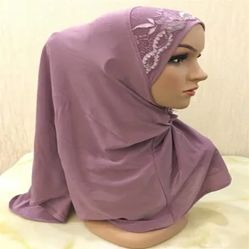 Mados Musulmonų Moterims Gėlių Nėrinių Instand Hijab Šalikas Galvos apdangalą Underscarf Arabų Malda Apsiaustas Malaizija Hijabs Nešioti