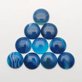 Mados mėlyna juostele agates Natūralaus akmens 10vnt 25mm turas Cabochon karoliukai Papuošalai priėmimo žavesio žiedas priedai, didmeninė
