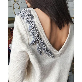 Mados Prekės ženklo Vilnos, Kašmyro Lapai Kristalų Duobute Megztinis Abi Pusės Dėvėti Sexy Moteris Aukštos Kokybės Megztiniai ir Džemperiai