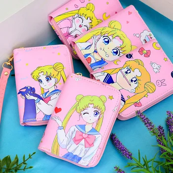 Mados Sailor Moon Moterys Trumpas Piniginės Moterų Kortelės Turėtojas Piniginės Mergaičių Mažas Užtrauktuku Piniginės Monetų Piniginė lašas laivybos