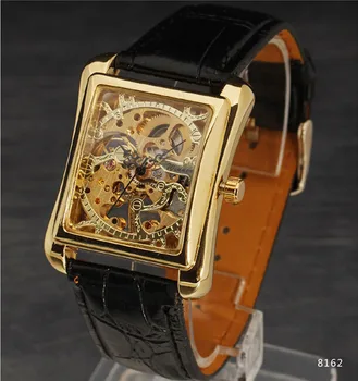 Mados steampunk laikrodžiai moterų mados prabangos žiūrėti 1pcs aukso vertus vėjo Skeletas Mens atsitiktinis Mechaninė juoda wriswatch laikrodis