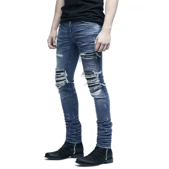 Mados Streetwear Vyrų Džinsai Aukščiausios Kokybės Prekės Dizaineris Sunaikinta Ripped Jeans Vyrai Džinsinio Audinio Punk Kelnes Elastinga Hip-Hop Liesas Džinsus