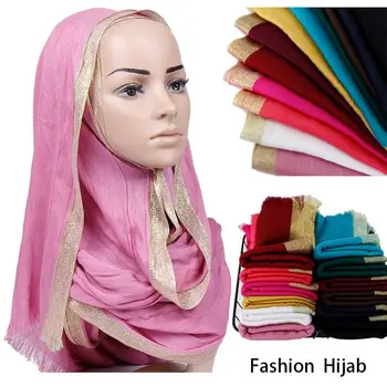 Mados TR Medvilnės Blizga Šalikai Moterų Islamo Skarelė Musulmonų Hijabs Turbante Galvos Skara Ilgai Pashmina Skara 180x65cm 1pc