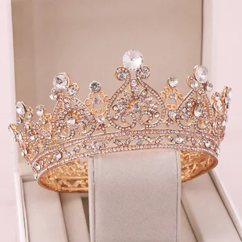 Mados Vestuvių Karūna Baroko Kalnų Krištolas Crystal Crown Lankelis Aukso Karūna Vestuvių Plaukų Aksesuarai Bridal Crown Plaukų Aksesuarai
