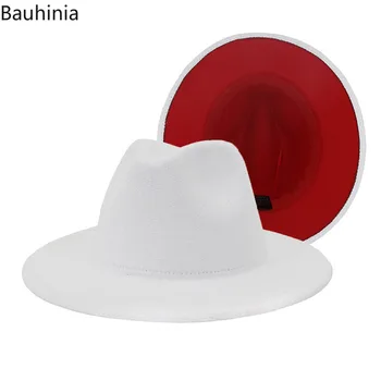 Mados Vyrų Džentelmenas Vestuvių Skrybėlę Balta Raudona Kratinys Vilnos Veltinio Džiazo Fedora Skrybėlę Moterų Platus Kraštų Panama Šalis, Trilby Kaubojaus Kepurė
