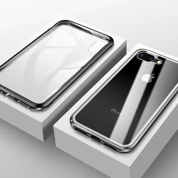 Magnetas Adsorbcijos iPhone 7 8 Plius dvipusis stiklas skaidrus Magnetinio Atveju 360 Pilnas draudimas 