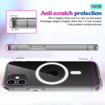 Magnetinio Belaidžio Įkrovimo Atveju iPhone 12 12Pro Max skaidraus Akrilo atsparus smūgiams Atveju iPhone, 12 Mini 12 Anti-Scratch Dangtis