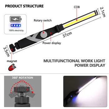 Magnetinio Darbą Šviesos COB LED Darbo Lempa USB Įkraunamas Žibintuvėlis Lanksti Lempa Tikrinimo Šviesos Avarinis Pasukimo Fakelas