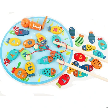 Magnetinės Medinės Žvejybos Žaidimas Žaislas, skirtas Vaikams Abėcėlė Žuvis Gaudyti Skaičiavimo stalo Žaidimai, Žaislai 2 3 4 Metų