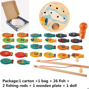Magnetinės Medinės Žvejybos Žaidimas Žaislas, skirtas Vaikams Abėcėlė Žuvis Gaudyti Skaičiavimo stalo Žaidimai, Žaislai 2 3 4 Metų