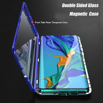 Magnetinės Metalo Case For Samsung Galaxy A90 5G atsparus smūgiams Priekinio ir Galinio Stiklo danga Samsung Galaxy A80 Grūdinto Stiklo Dangtis