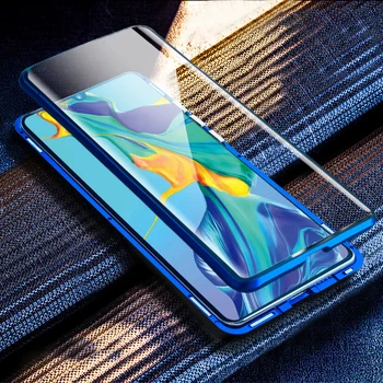 Magnetinės Metalo Case For Samsung Galaxy A90 5G atsparus smūgiams Priekinio ir Galinio Stiklo danga Samsung Galaxy A80 Grūdinto Stiklo Dangtis