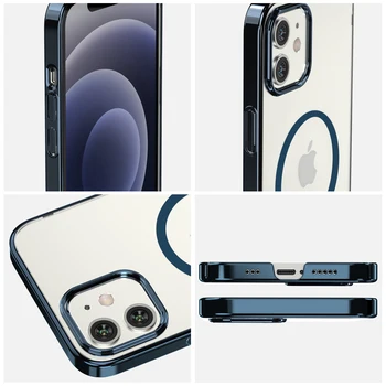 MagSafe Atveju iPhone, 12 Mini Pro Max, Belaidžio Įkrovimo Magnetas Atveju, derinys optiškai skaidrus polikarbonatas ir lankstus mate