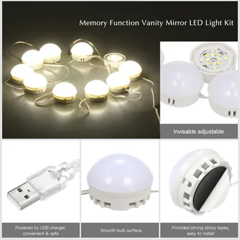 Makiažas Tuštybės Veidrodis LED Lemputės Komplektą USB Įkrovimo lizdas Kosmetikos Apšviesta sudaro Veidrodžiai, Lemputės, Reguliuojamas Ryškumas šviesos