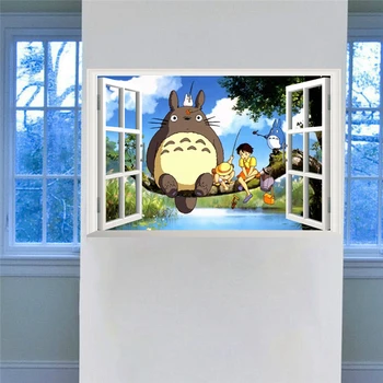 Mano Kaimynas Totoro 3d Lange Sienų Lipdukai Vaikams, Kambario, Namo Apdaila Filmą Gyvūnų Freskos Meno Animacinių filmų Sienos Lipdukai Plakatas