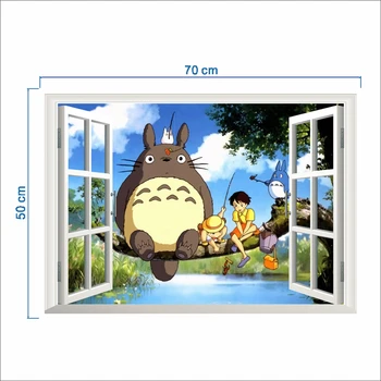 Mano Kaimynas Totoro 3d Lange Sienų Lipdukai Vaikams, Kambario, Namo Apdaila Filmą Gyvūnų Freskos Meno Animacinių filmų Sienos Lipdukai Plakatas
